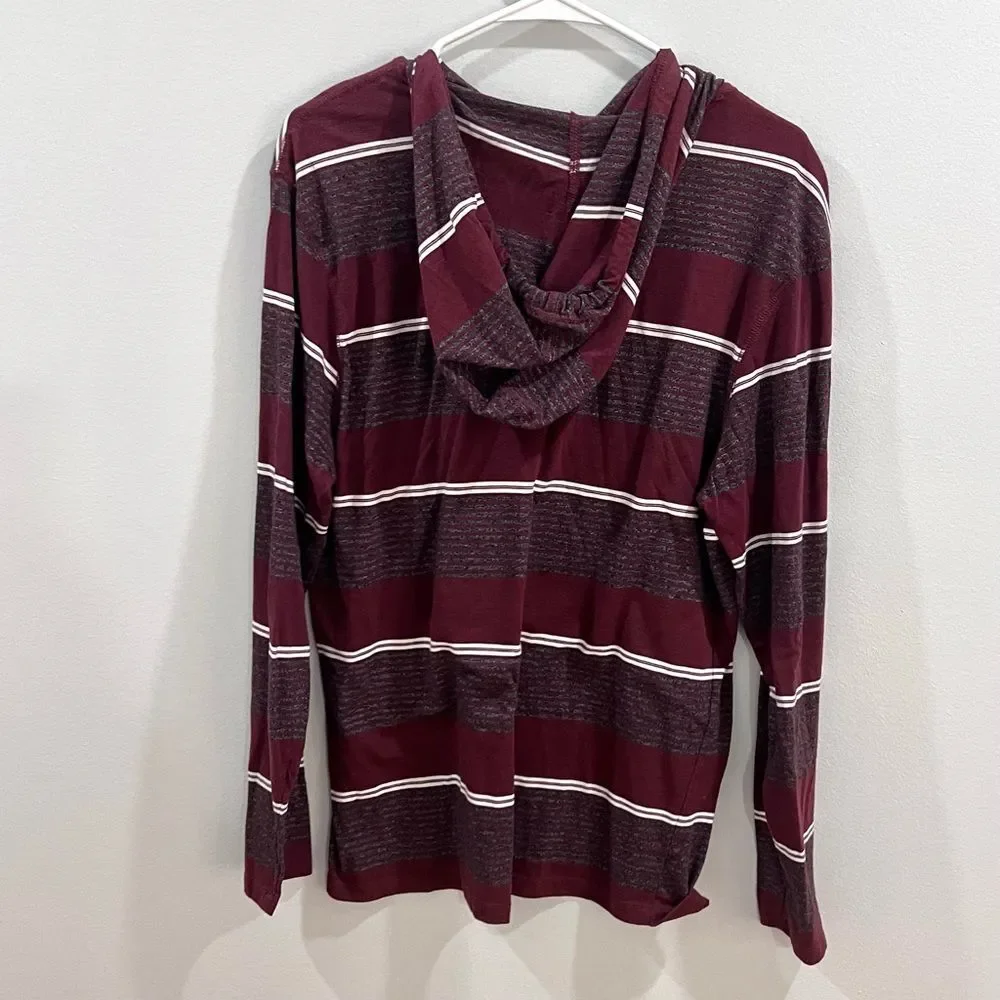 Retrofit Brand men’s burgundy and gray striped long sleeve hoodie top size large